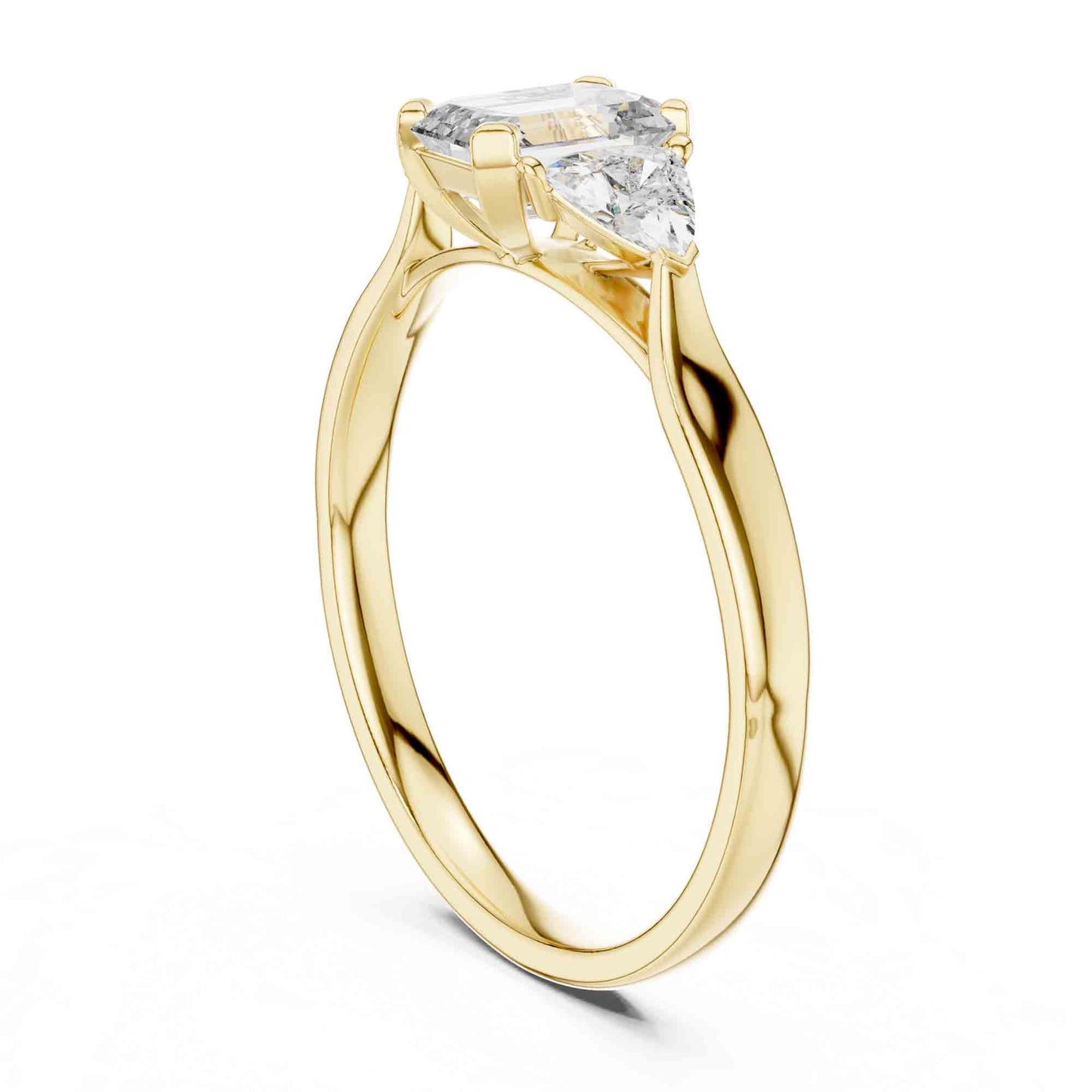 1 Carat Emerald Cut Three Stone Engagement Ring, Trillion Side Lab Grown Diamonds