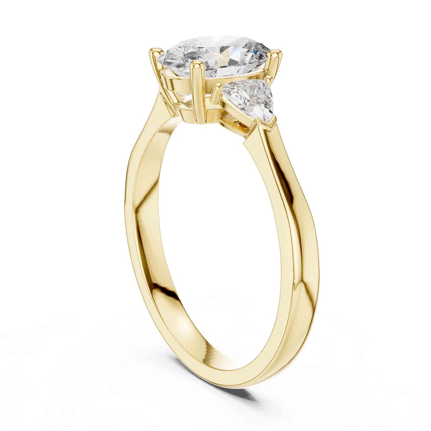 1 Carat Oval Three Stone Lab Grown Diamond Ring with Trillion Sides Diamonds