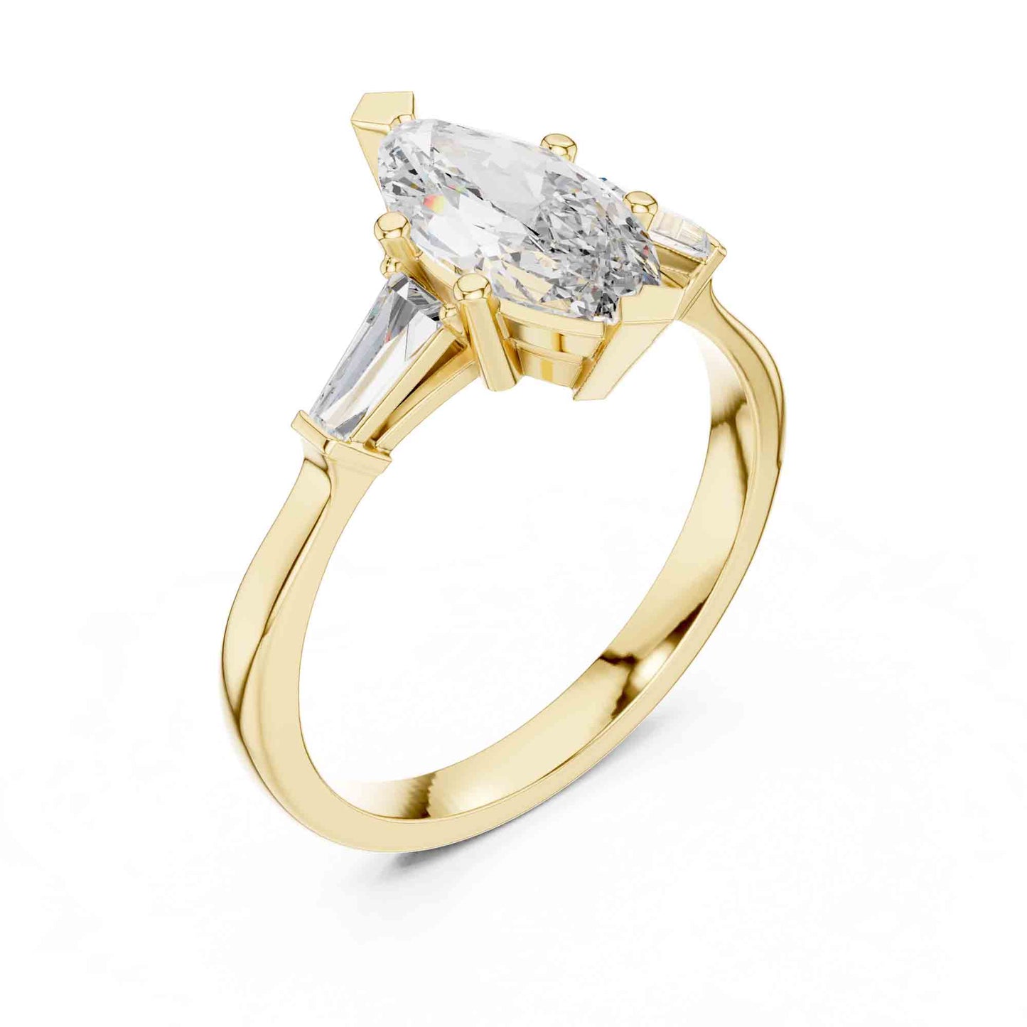 1 Carat Marquise Cut Lab GrownDiamond Ring with Baguette Side Stones