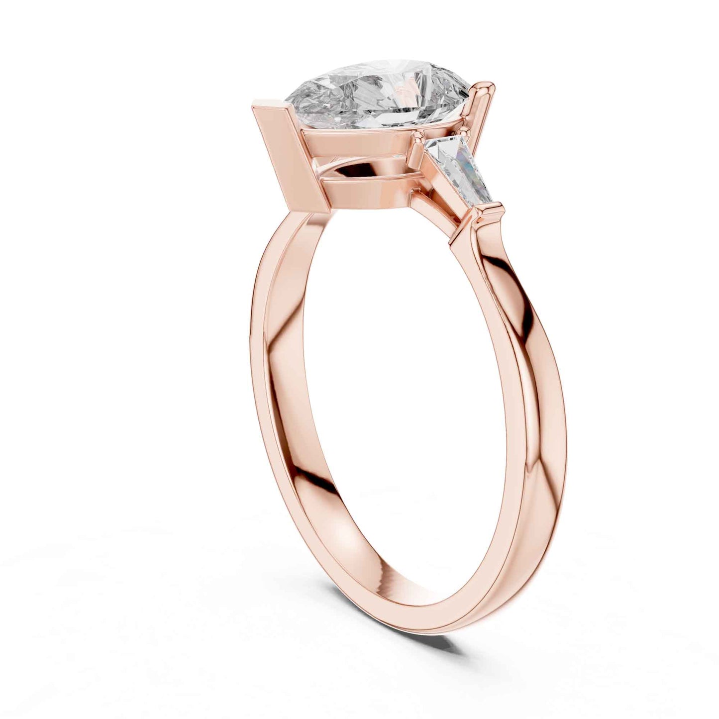 1 Carat Pear-Shaped Lab Grown Diamond Ring with Tapered Side Stones