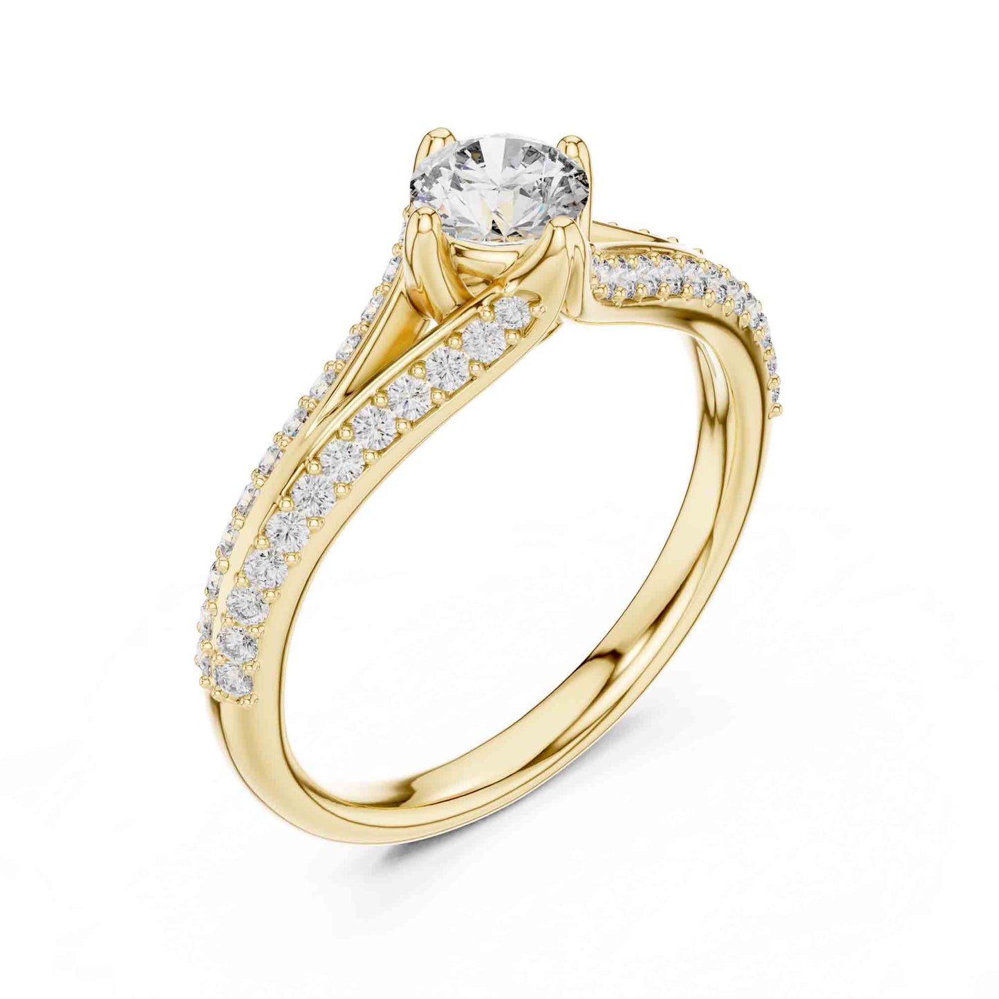 0.50 Carat Round Lab Diamond Solitaire Ring with Pavé Split Band