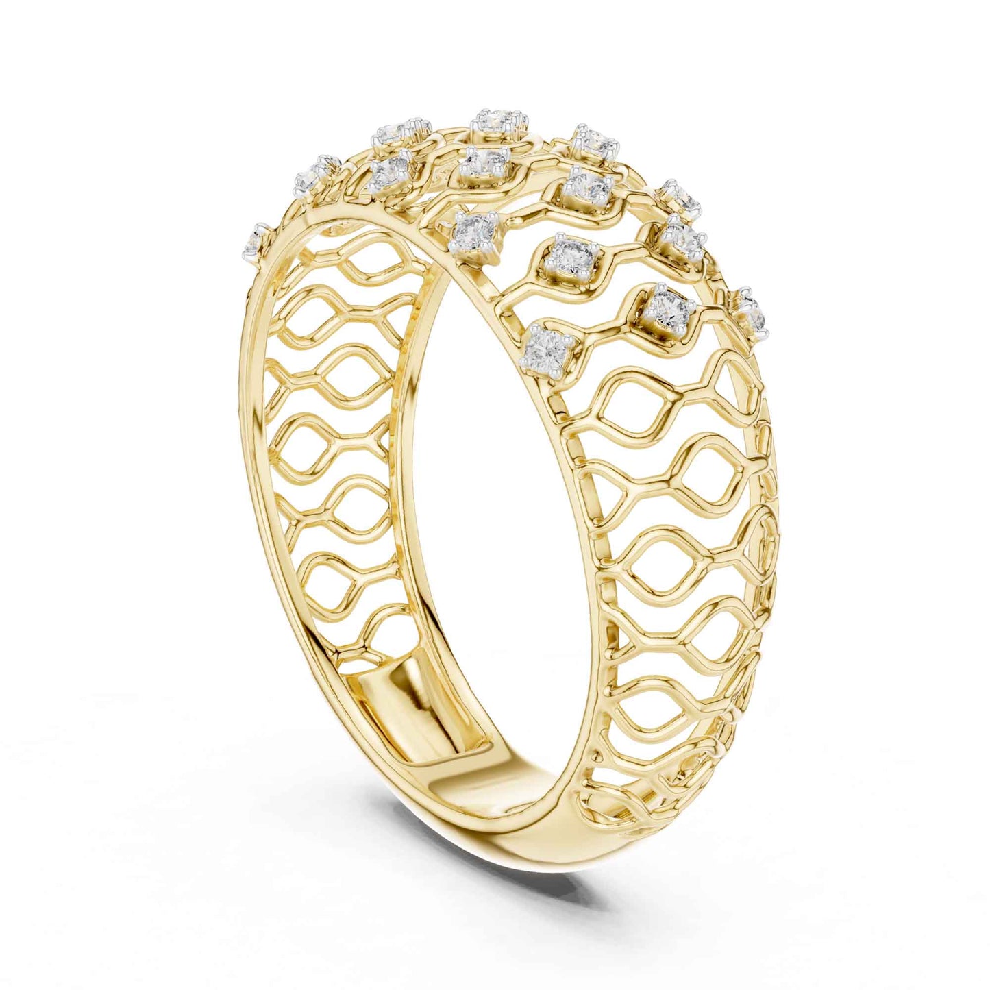 Round Cut Lab Grown Diamond Engagement Ring with Pavé Band