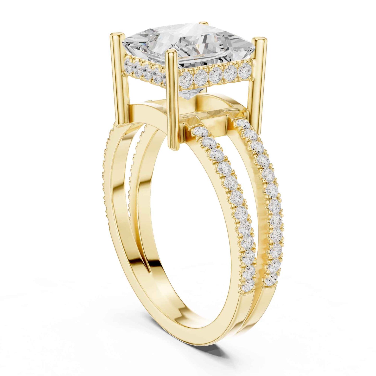 3 Carat Princess Cut Lab Grown Diamond Engagement Ring with Pavé Band