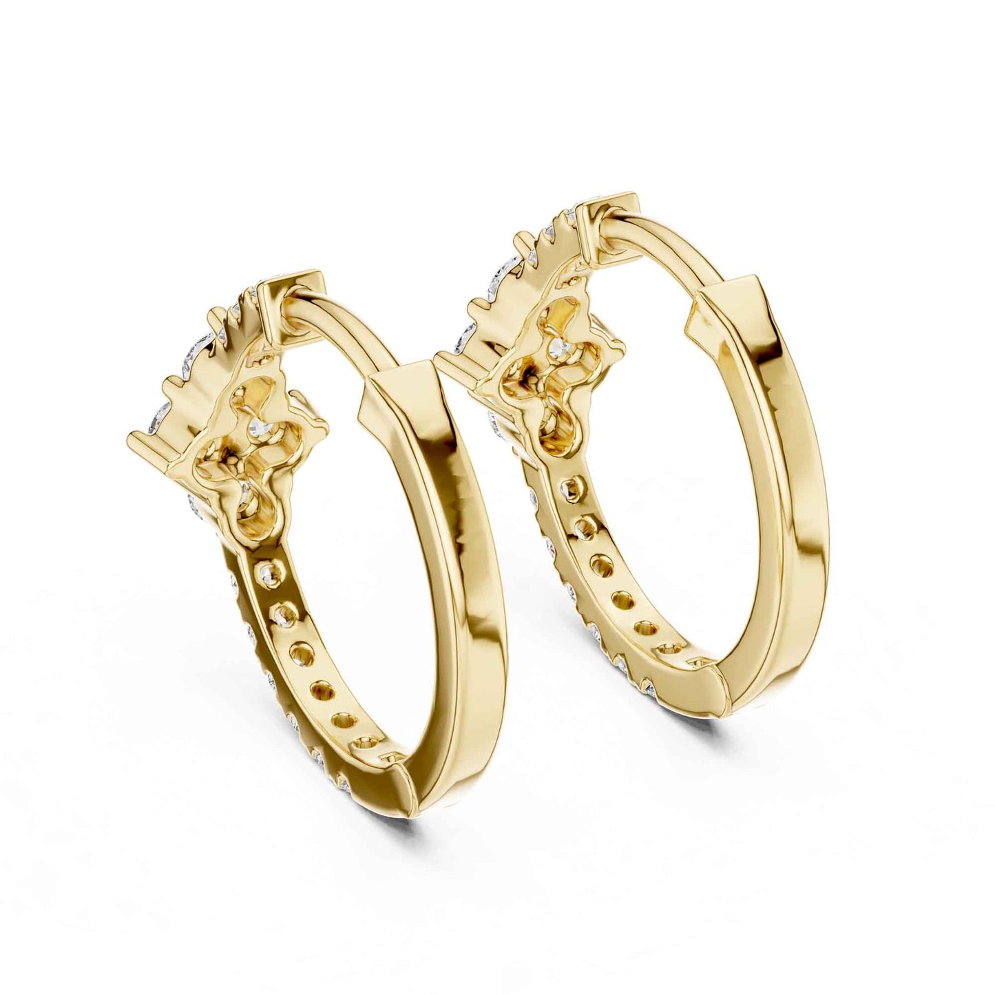 Floral Cluster Round Cut Lab Grown Diamond Hoop & Huggie Earrings