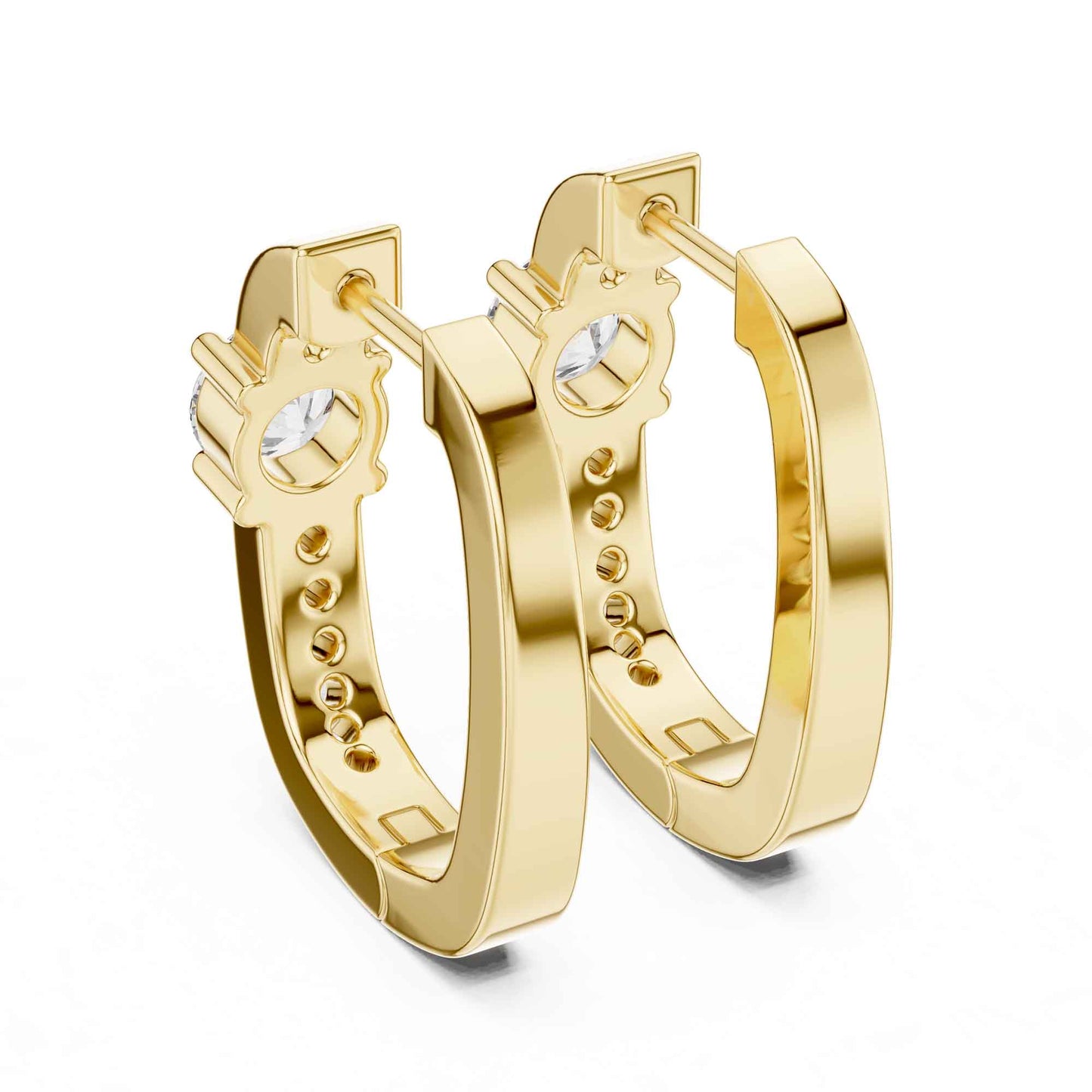 Round Cut Lab Grown Diamond Accent Solitaire Hoop & Huggie Earrings