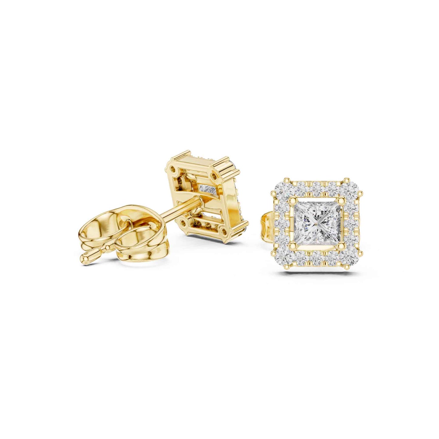 Princess Cut Halo Lab Grown Diamond Stud Earrings