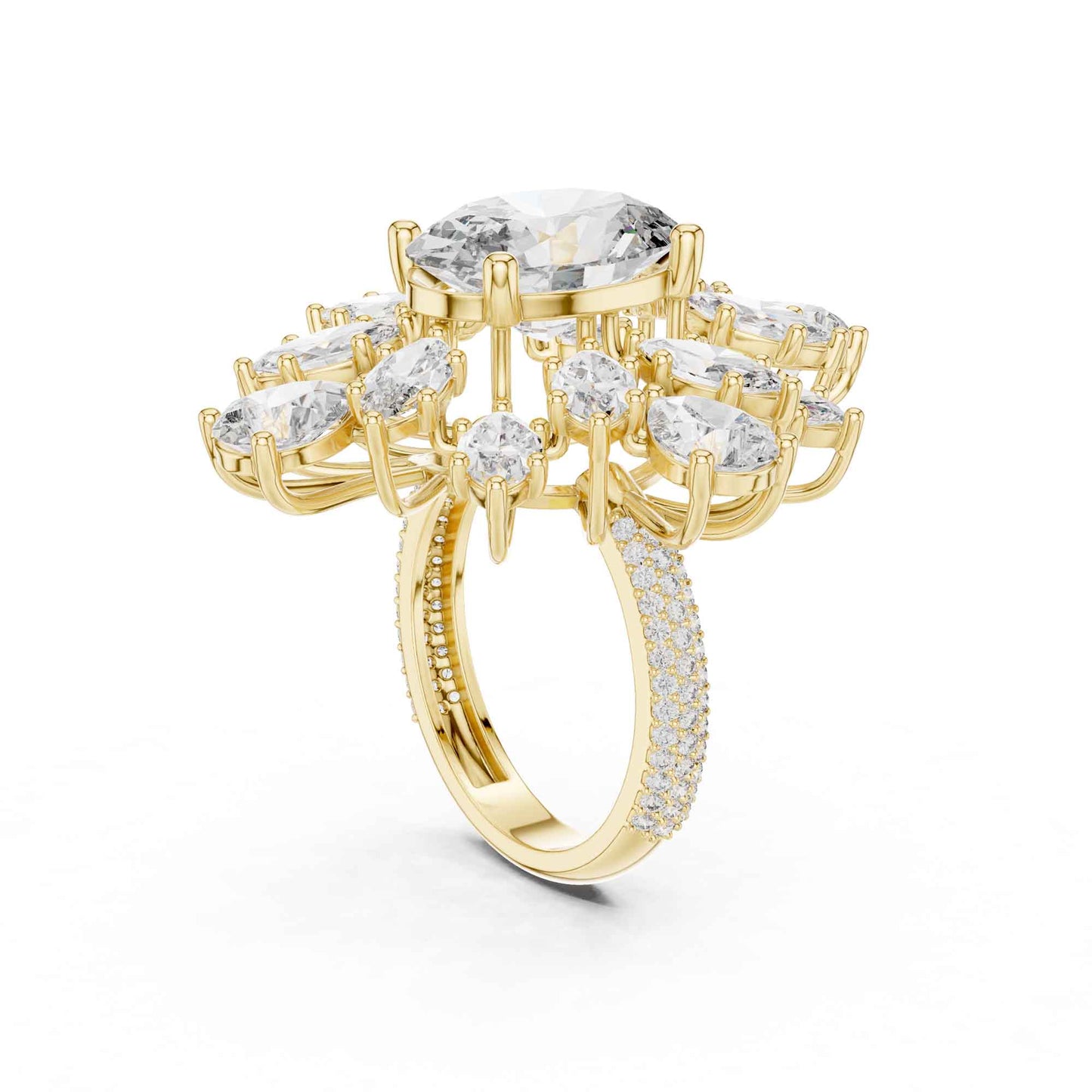 4 Carat Luxurious Oval-Cut Diamond Floral Cluster Statement Ring