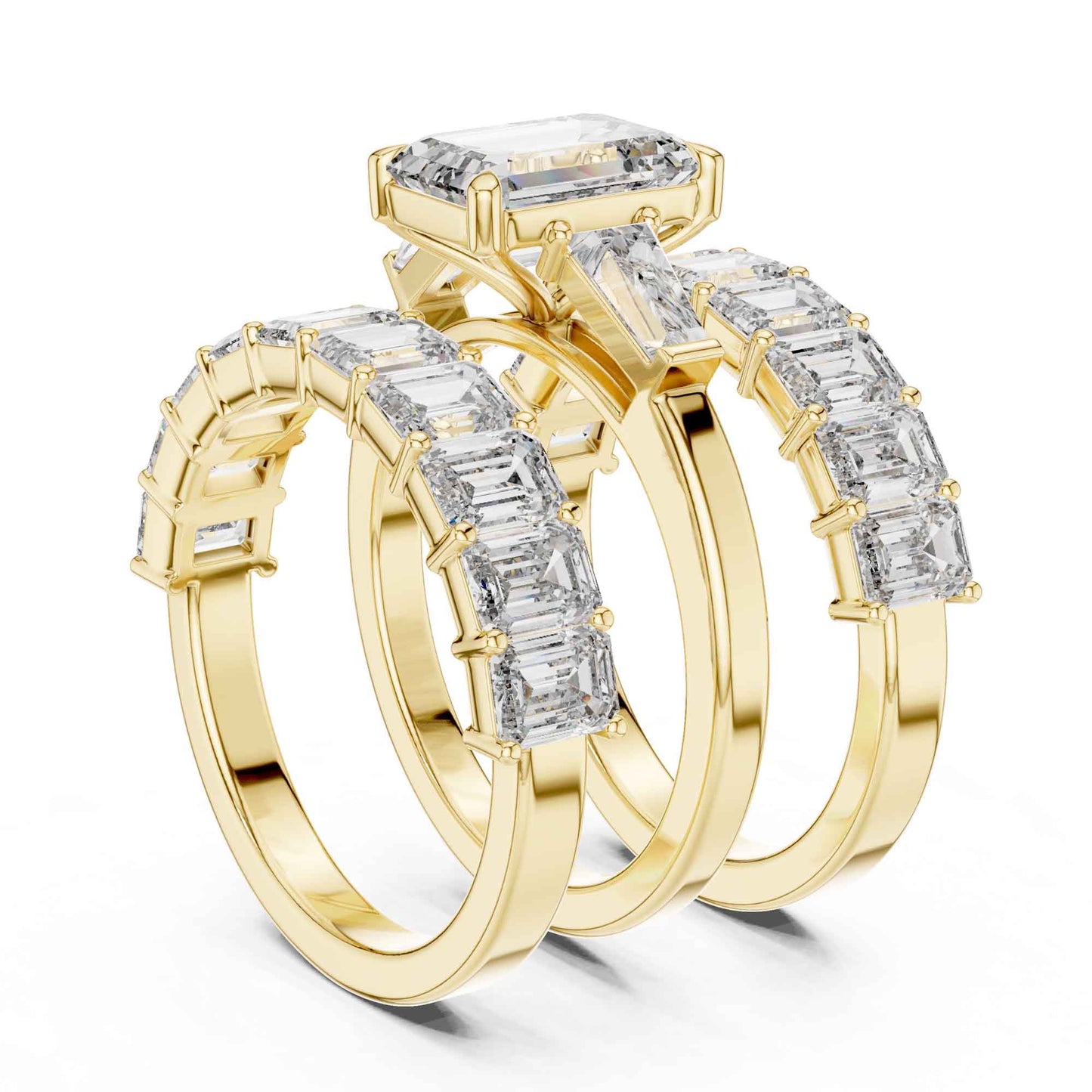 2 Carat Emerald-Cut Diamond Bridal Set with Matching Eternity Bands