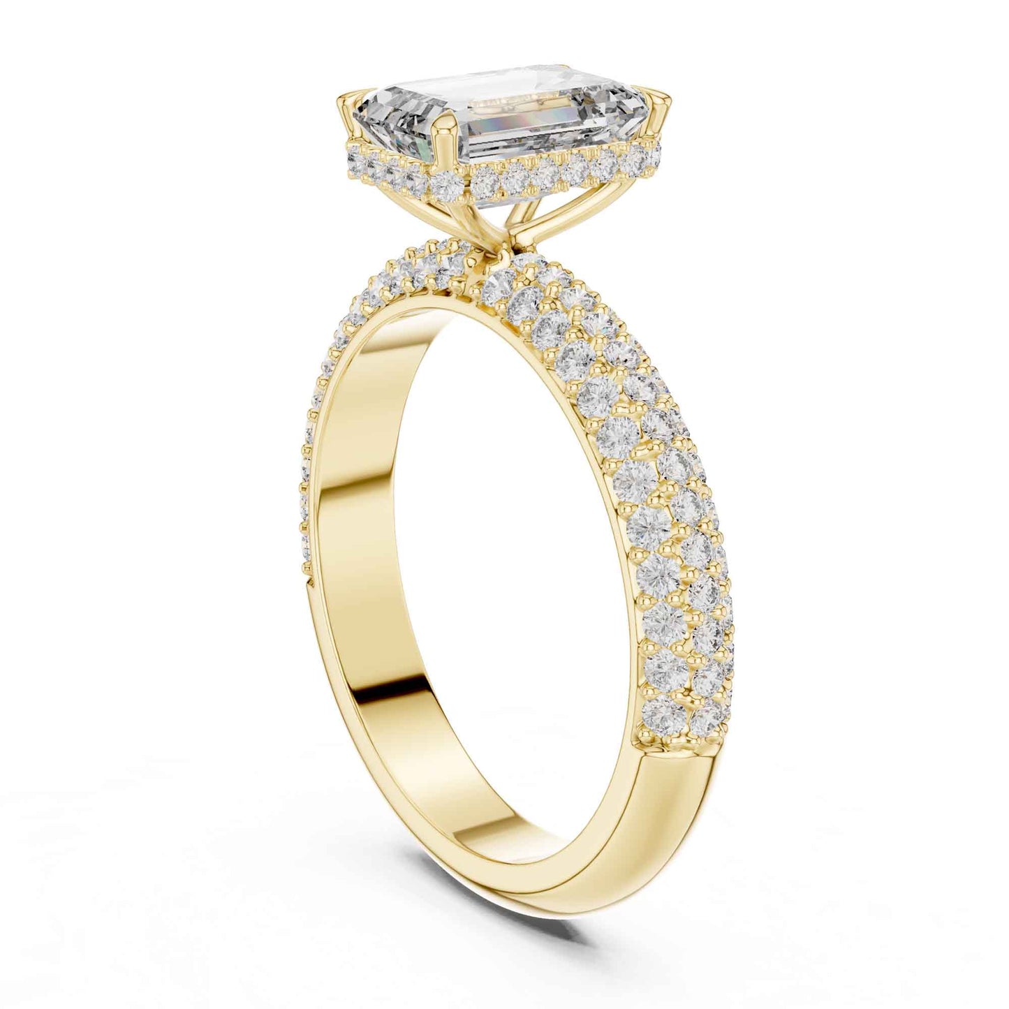 2 Carat Luxury Emerald-Cut Diamond Engagement Ring with Pavé-Set Band