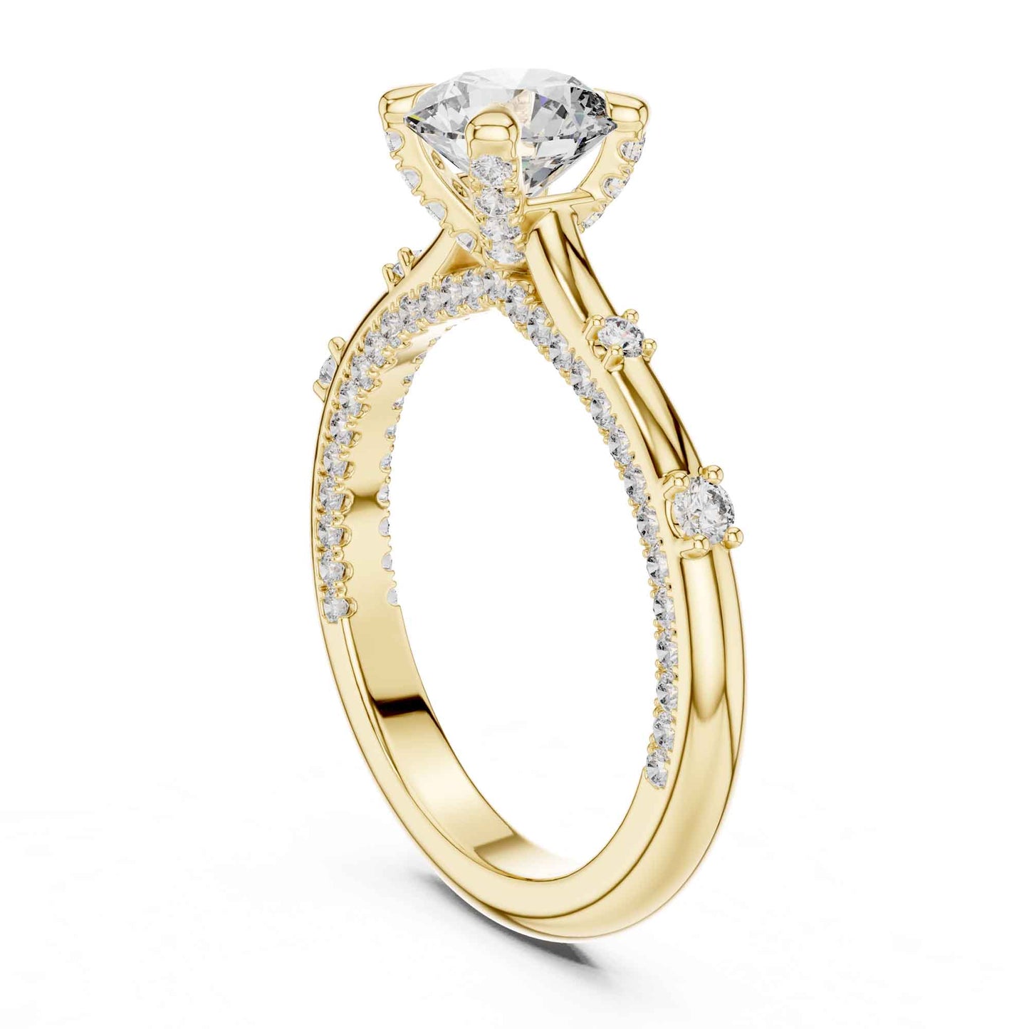 1 Carat Round Cut Lab Grown Diamond Solitaire Engagement Ring with Pavé Accent Band