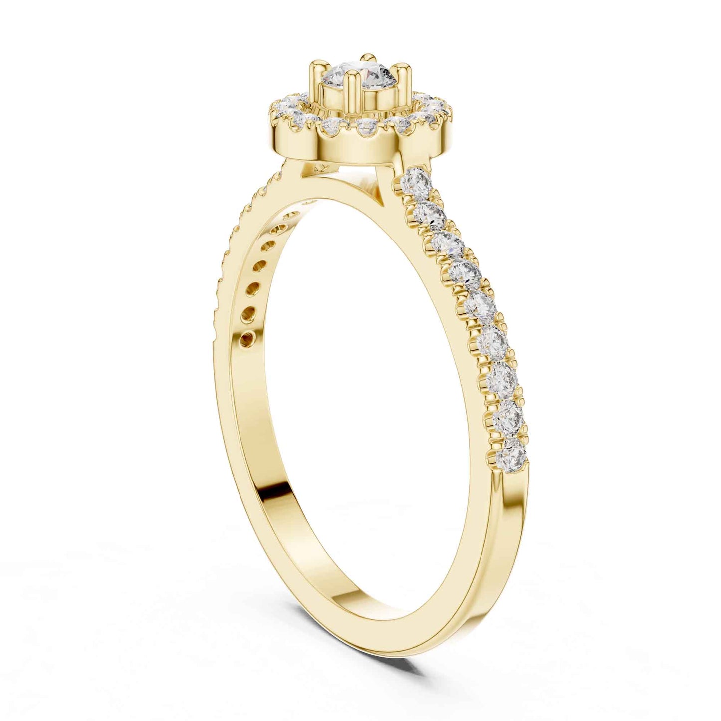 Round Halo Diamond Engagement Ring with Pavé Band