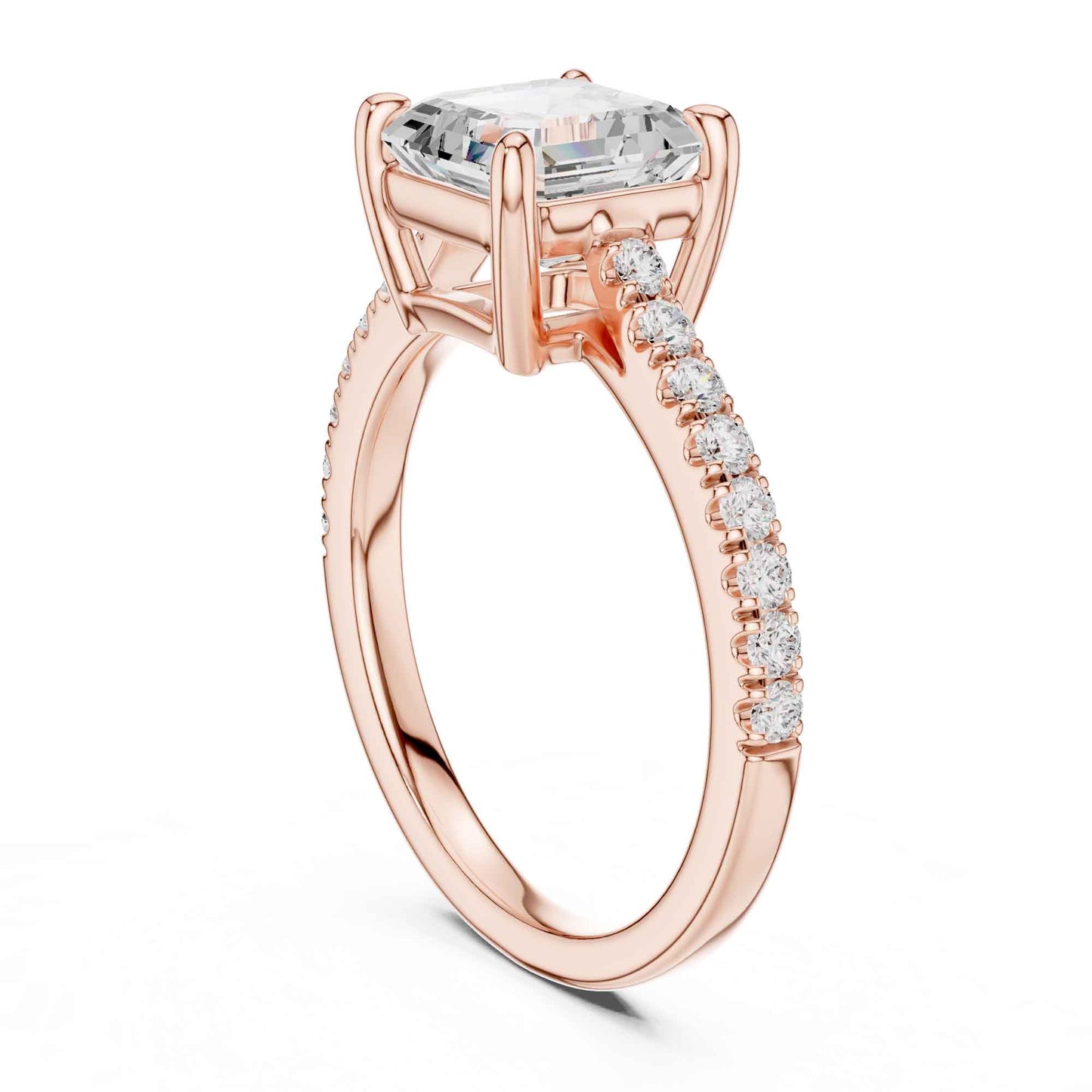 2 Carat Asscher Cut Lab Grown Diamond Pavé Engagement Ring