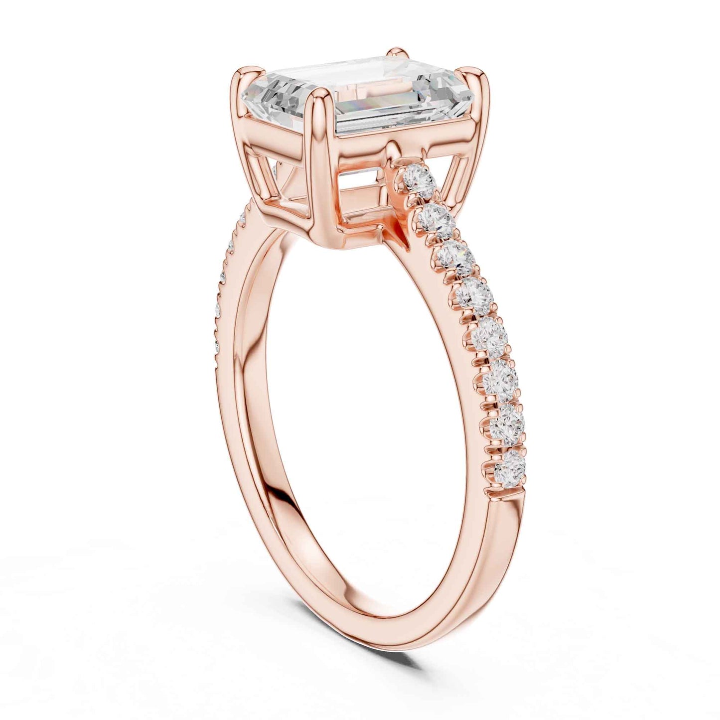 2 Carat Emerald Cut Lab Grown Diamond Pavé Engagement Ring