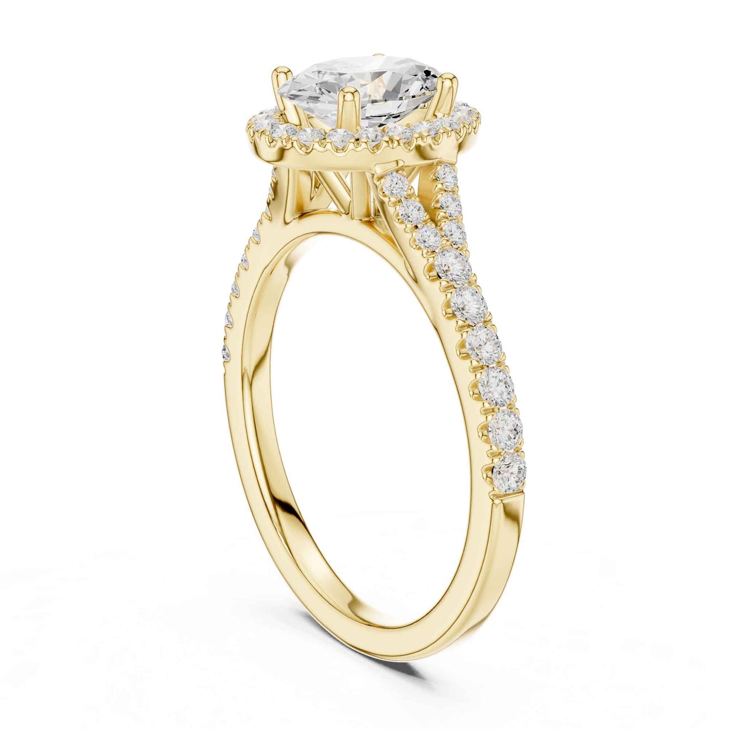 1 Carat Oval Cut Diamond Halo Engagement Ring with Pavé Band