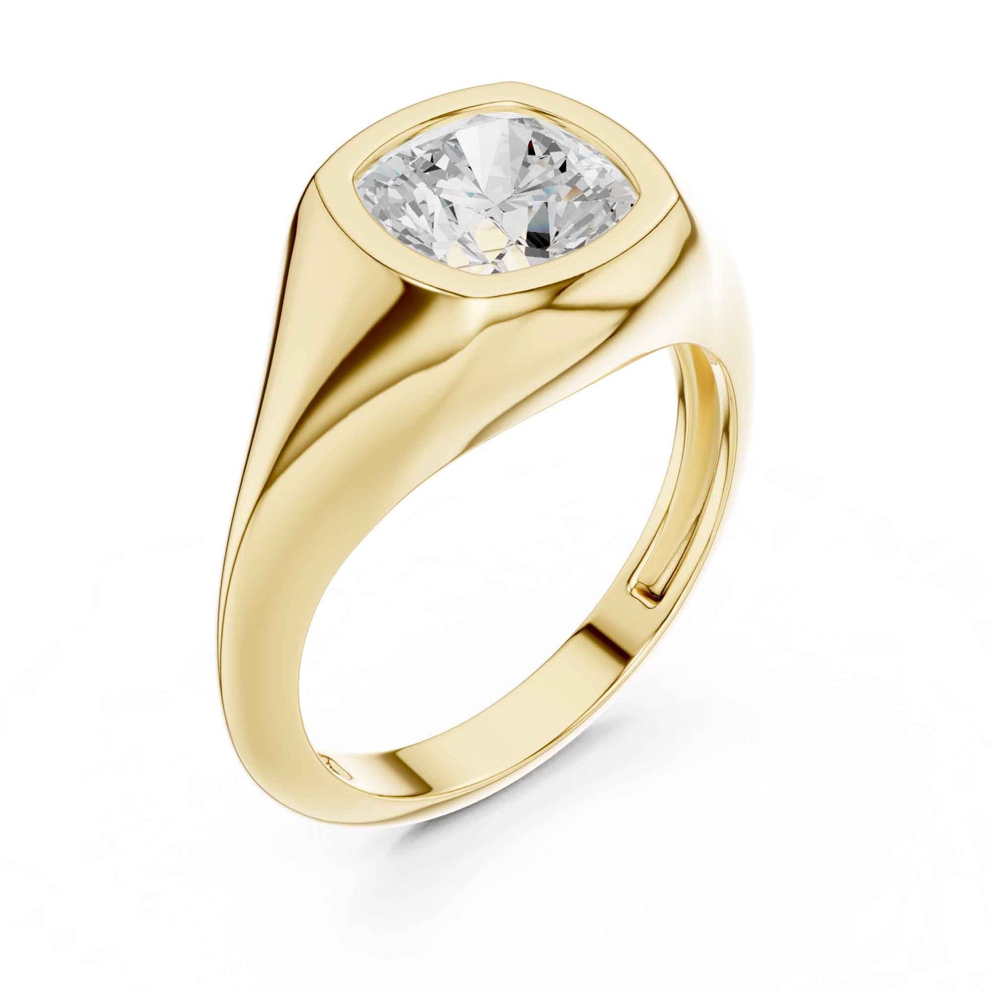 2 Carat Modern Cushion Cut Lab Grown Diamond Bezel Signet Ring