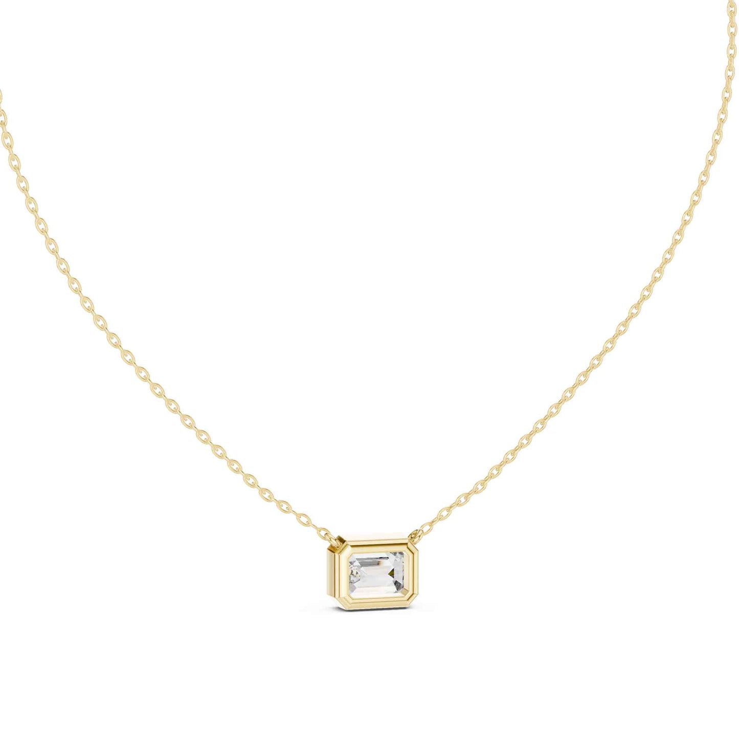 Emerald Cut Bezel Setting Lab Grown Diamond Bar Chain & Pendant