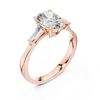 1 Carat Oval Cut Solitaire with Tapered Baguette Three Stone Lab Grown Diamond Ring