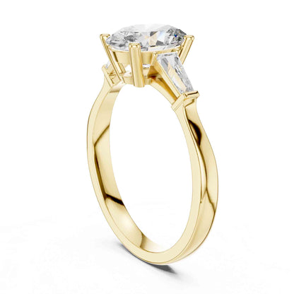1 Carat Oval Cut Solitaire with Tapered Baguette Three Stone Lab Grown Diamond Ring