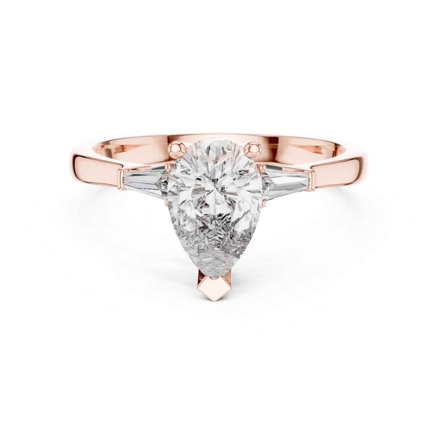 1 Carat Pear-Shaped Lab Grown Diamond Ring with Tapered Side Stones