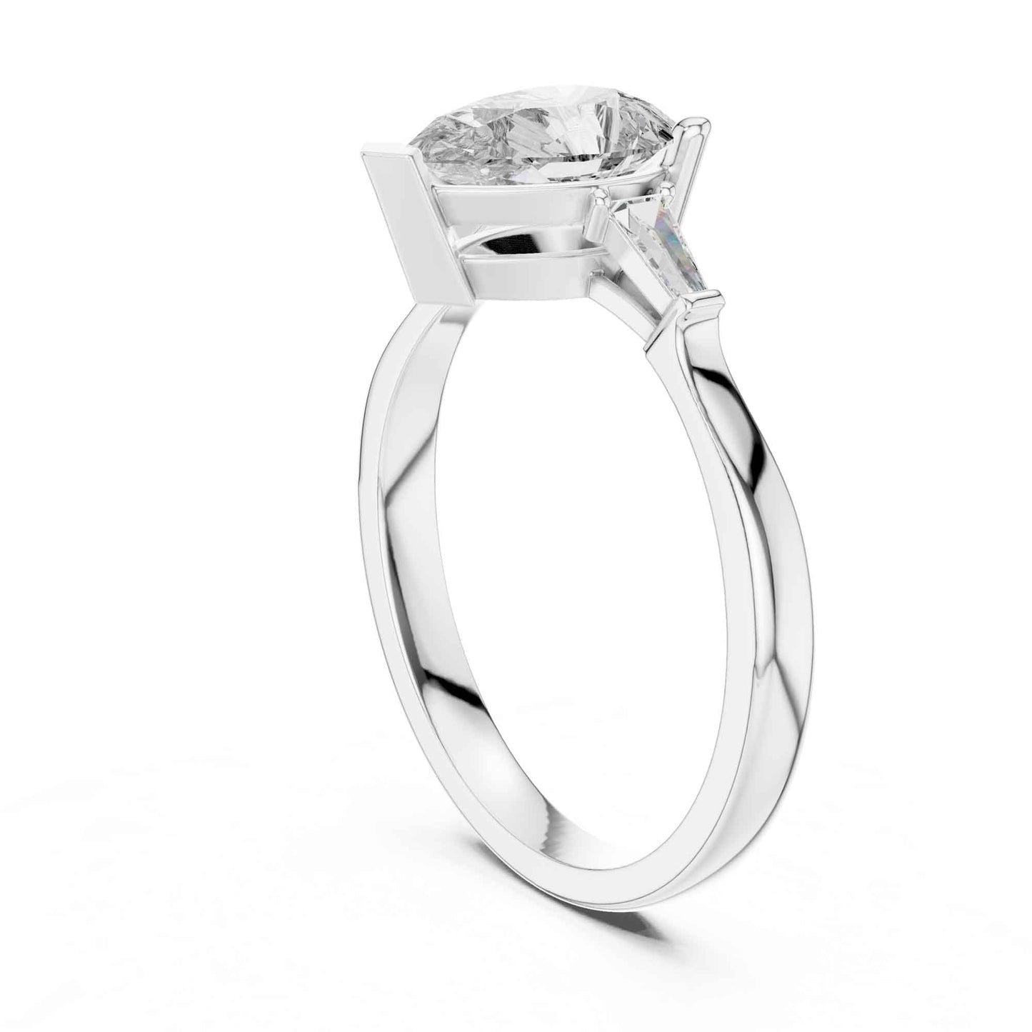 1 Carat Pear-Shaped Lab Grown Diamond Ring with Tapered Side Stones