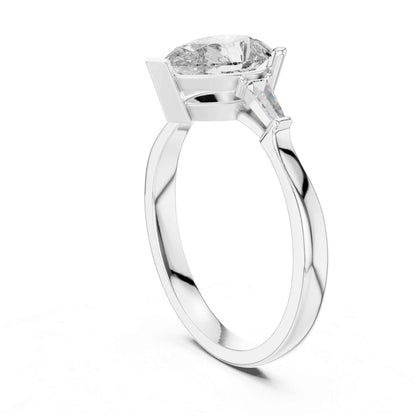 1 Carat Pear-Shaped Lab Grown Diamond Ring with Tapered Side Stones