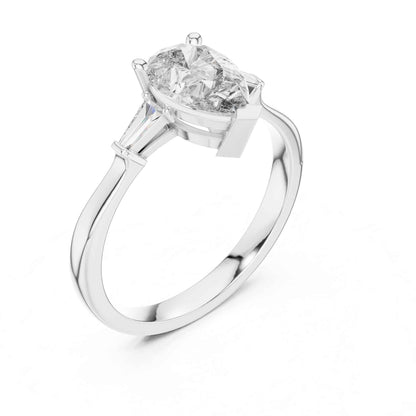 1 Carat Pear-Shaped Lab Grown Diamond Ring with Tapered Side Stones