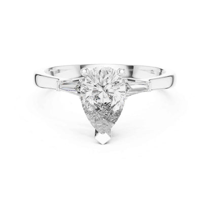 1 Carat Pear-Shaped Lab Grown Diamond Ring with Tapered Side Stones