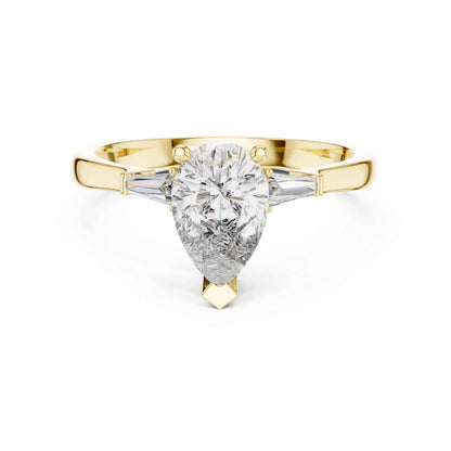 1 Carat Pear-Shaped Lab Grown Diamond Ring with Tapered Side Stones