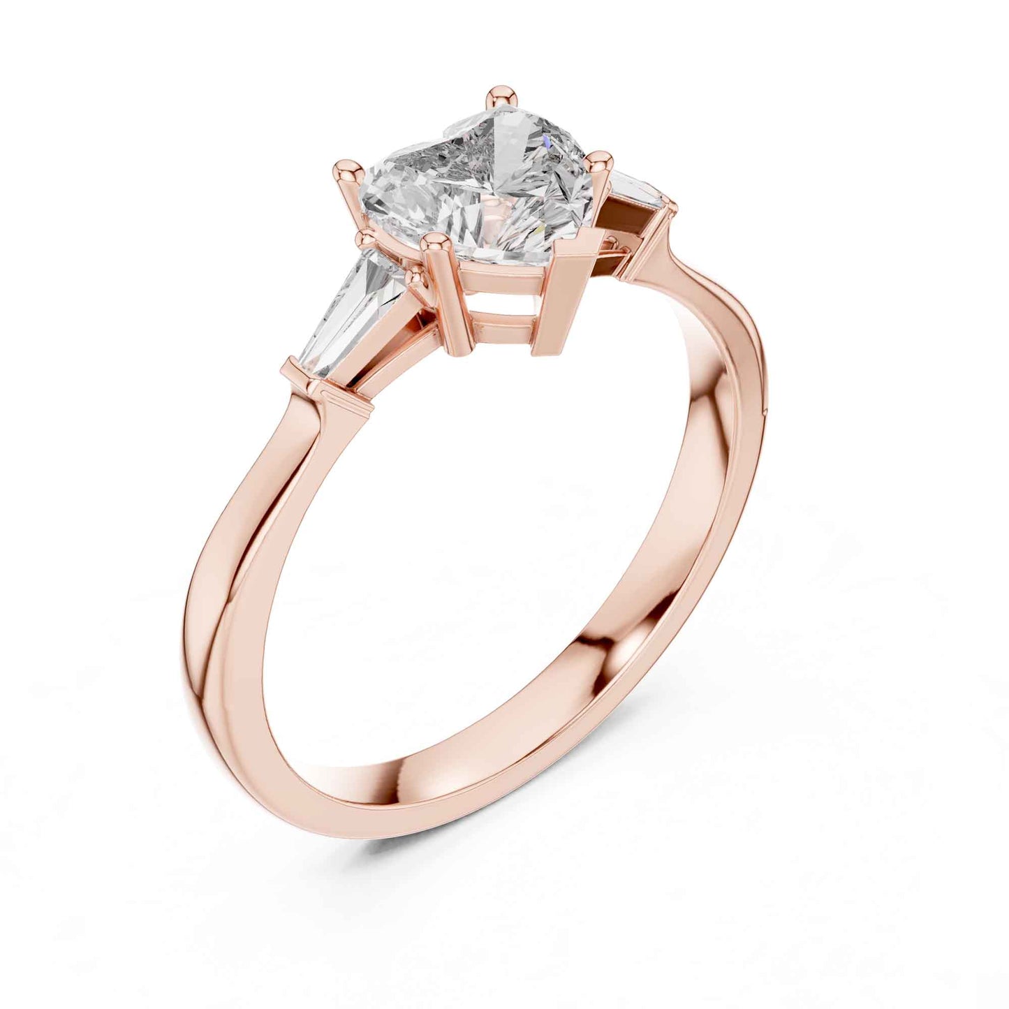 1 Carat Heart-Shaped Diamond Three-Stone Engagement Ring with Tapered Baguettes