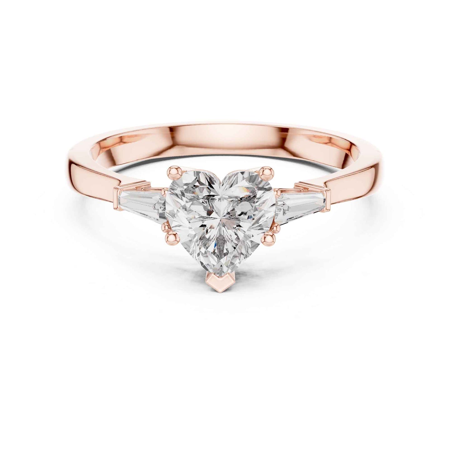 1 Carat Heart-Shaped Diamond Three-Stone Engagement Ring with Tapered Baguettes