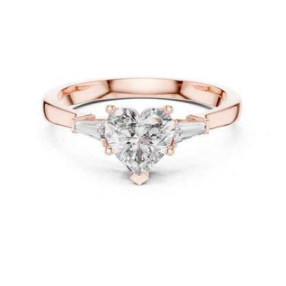1 Carat Heart-Shaped Diamond Three-Stone Engagement Ring with Tapered Baguettes