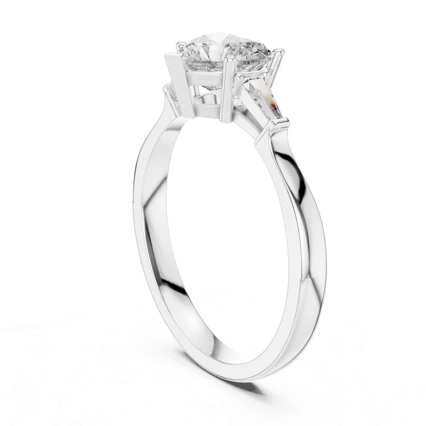 1 Carat Heart-Shaped Diamond Three-Stone Engagement Ring with Tapered Baguettes