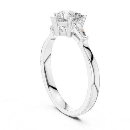 1 Carat Heart-Shaped Diamond Three-Stone Engagement Ring with Tapered Baguettes