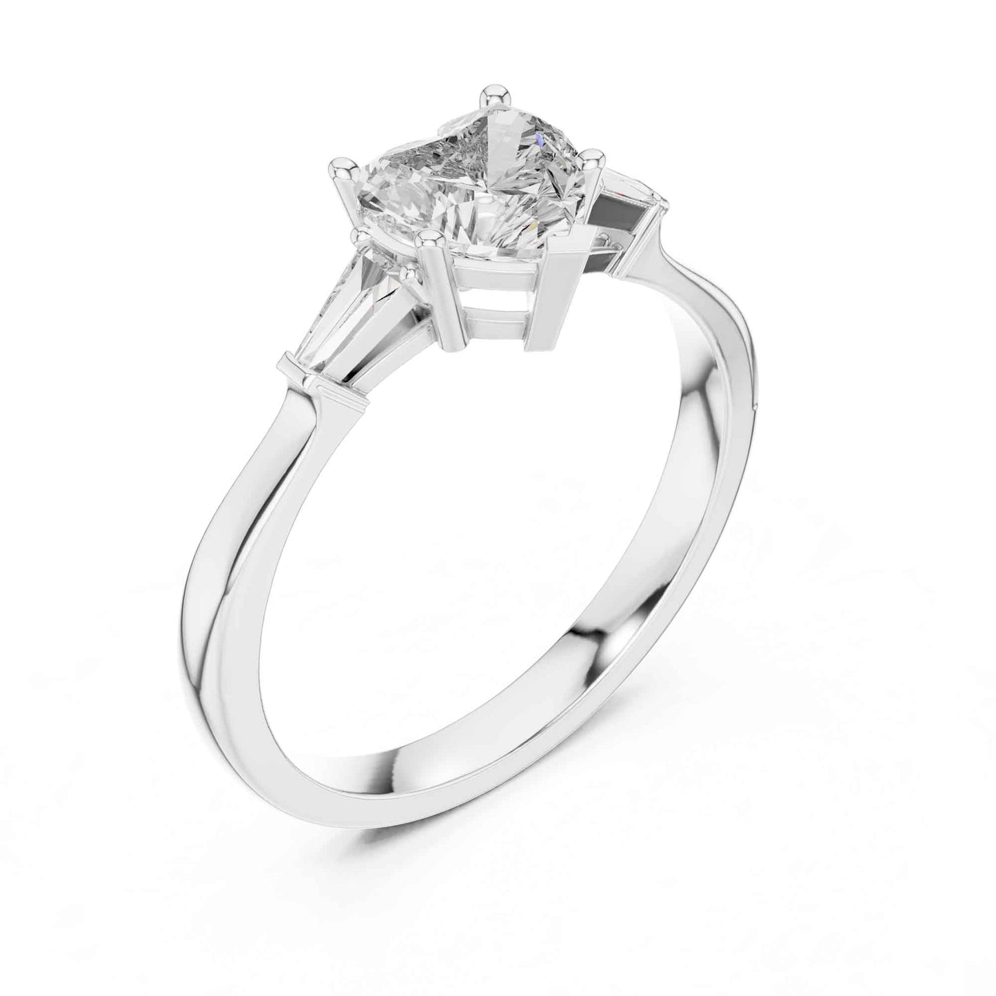 1 Carat Heart-Shaped Diamond Three-Stone Engagement Ring with Tapered Baguettes