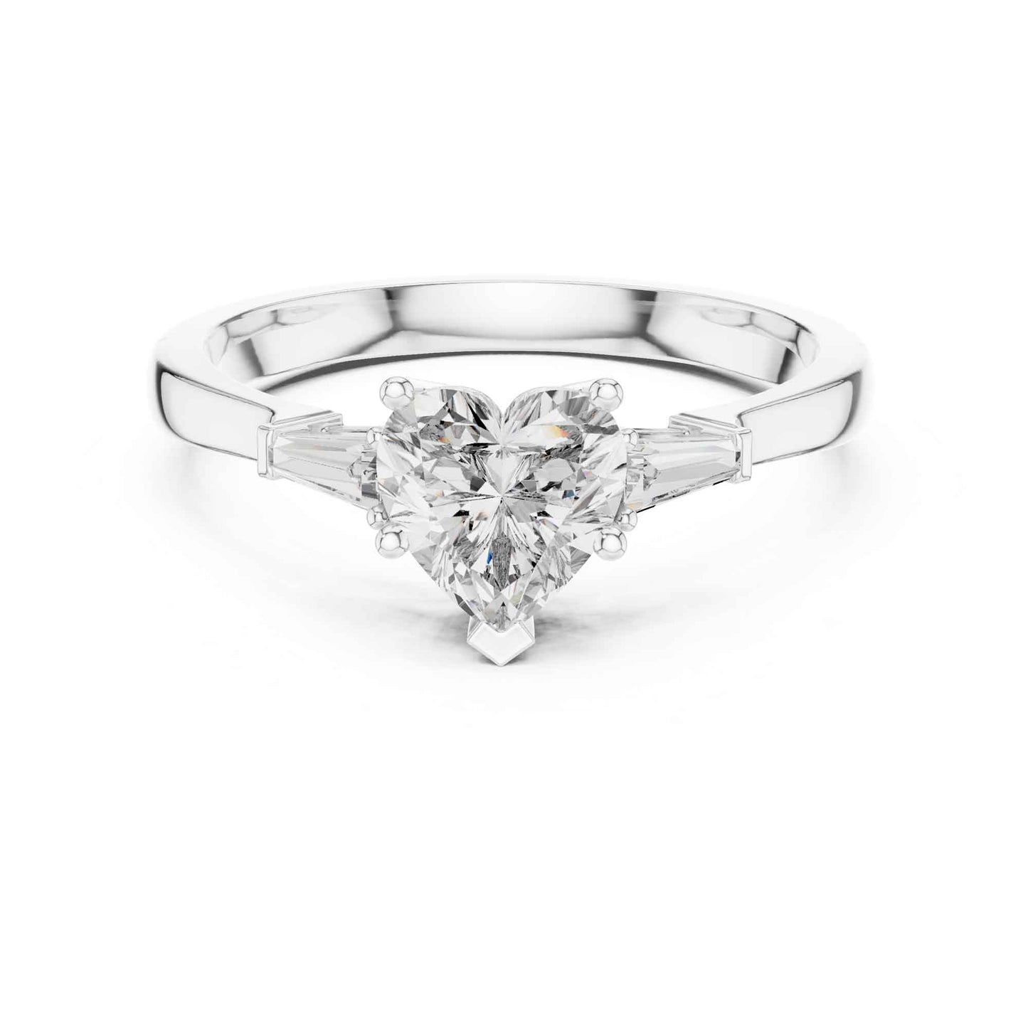 1 Carat Heart-Shaped Diamond Three-Stone Engagement Ring with Tapered Baguettes