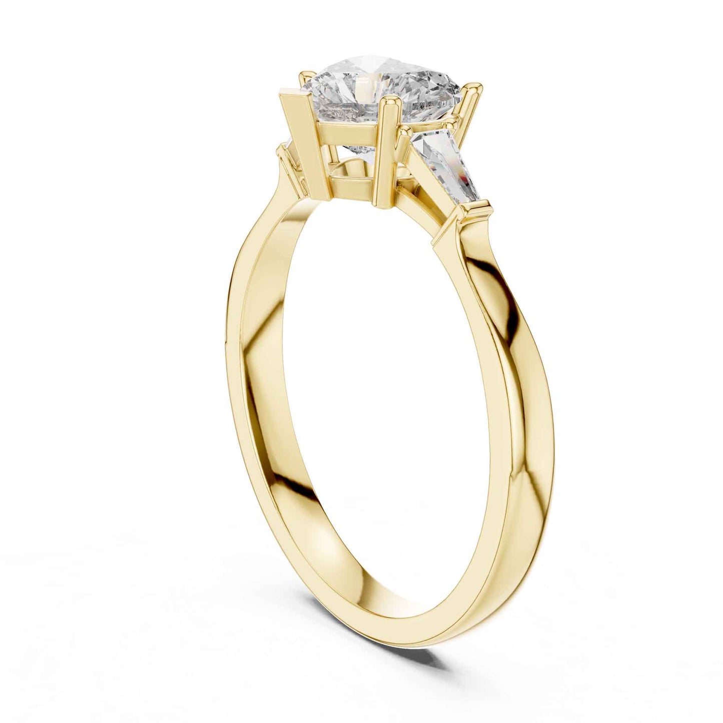 1 Carat Heart-Shaped Diamond Three-Stone Engagement Ring with Tapered Baguettes