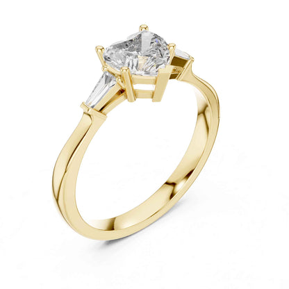 1 Carat Heart-Shaped Diamond Three-Stone Engagement Ring with Tapered Baguettes