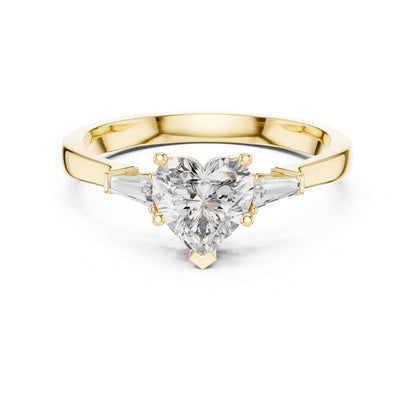 1 Carat Heart-Shaped Diamond Three-Stone Engagement Ring with Tapered Baguettes