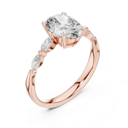 1 Carat Oval Lab Grown Diamond Engagement Ring with Marquise Side Stones