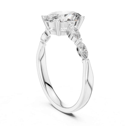 1 Carat Oval Lab Grown Diamond Engagement Ring with Marquise Side Stones