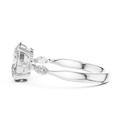 1 Carat Oval Lab Grown Diamond Engagement Ring with Marquise Side Stones