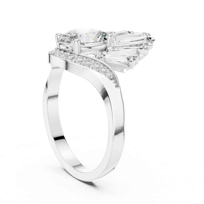 1 Carat Oval Lab Grown Diamond Statement Ring with Baguette Fan Halo