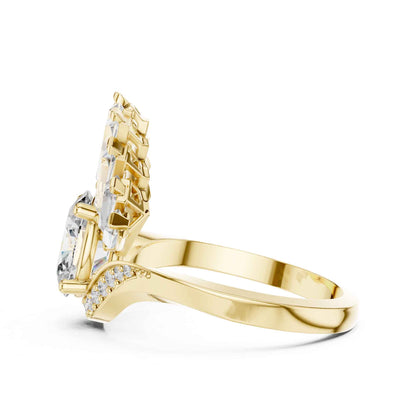 1 Carat Oval Lab Grown Diamond Statement Ring with Baguette Fan Halo
