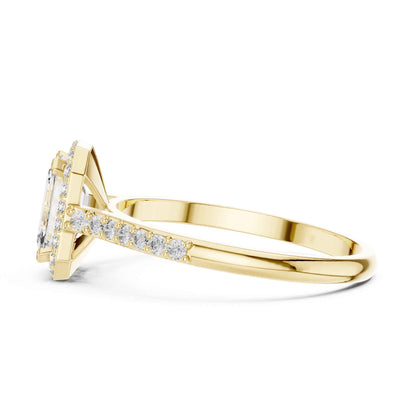 1 Carat Emerald Cut Lab Grown Diamond Halo Engagement Ring with Pavé Band