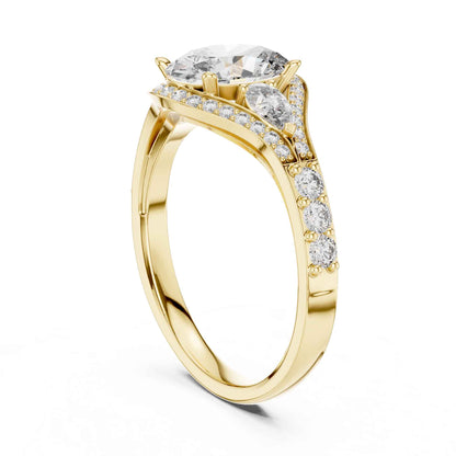 1 Carat Oval Lab Grown Diamond Engagement Ring with Curved Halo and Side Stones