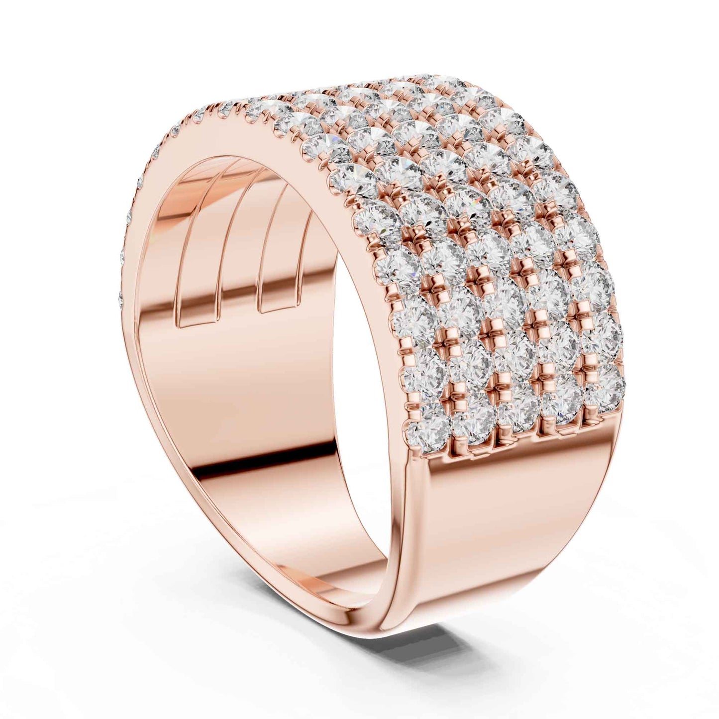 Wide Five Row Round Lab Grown Diamond Wedding Band Ring