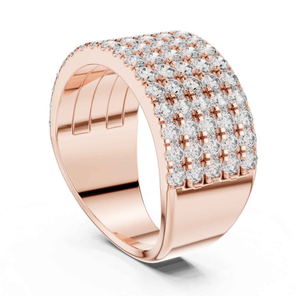 Wide Five Row Round Lab Grown Diamond Wedding Band Ring