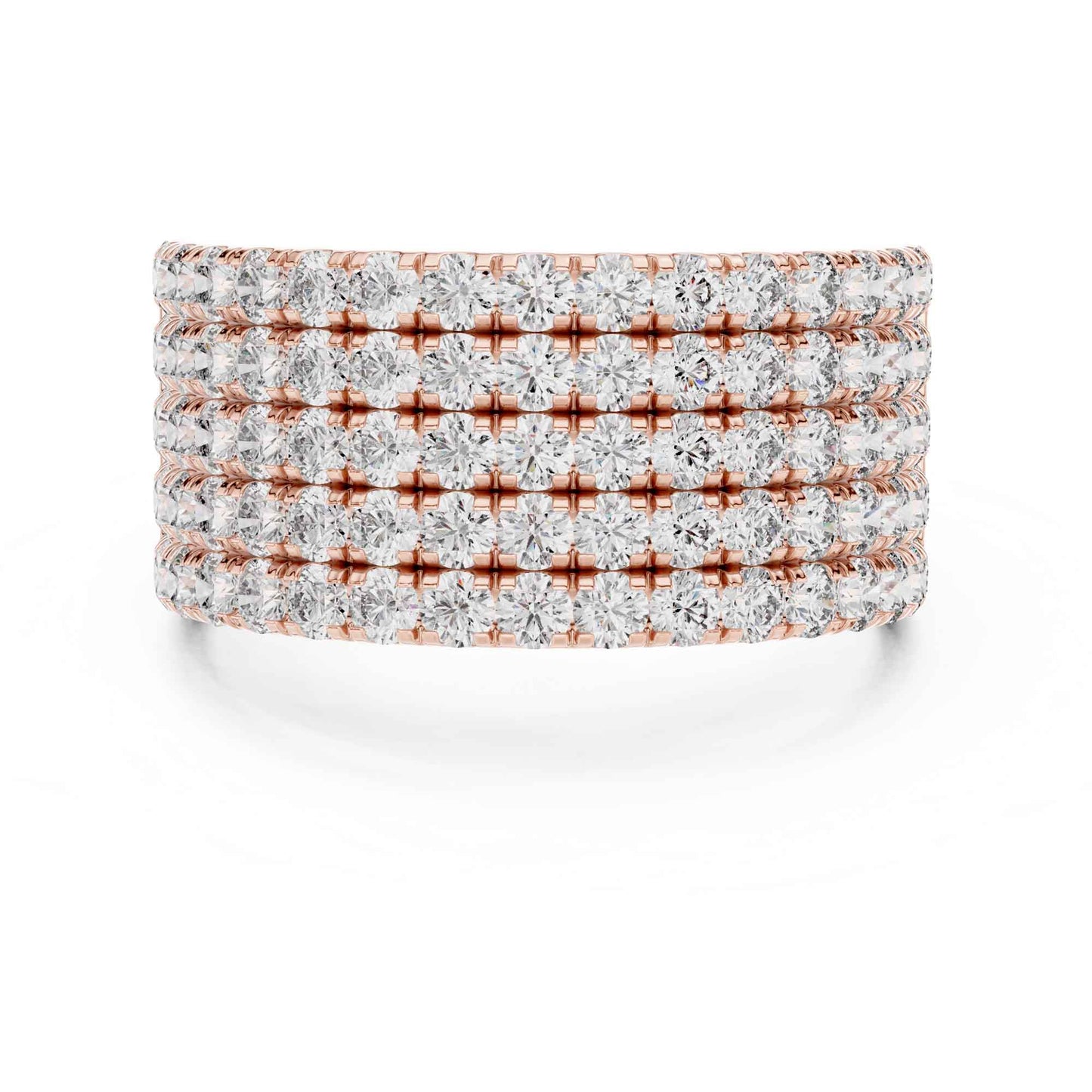 Wide Five Row Round Lab Grown Diamond Wedding Band Ring