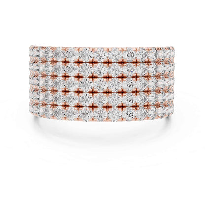 Wide Five Row Round Lab Grown Diamond Wedding Band Ring
