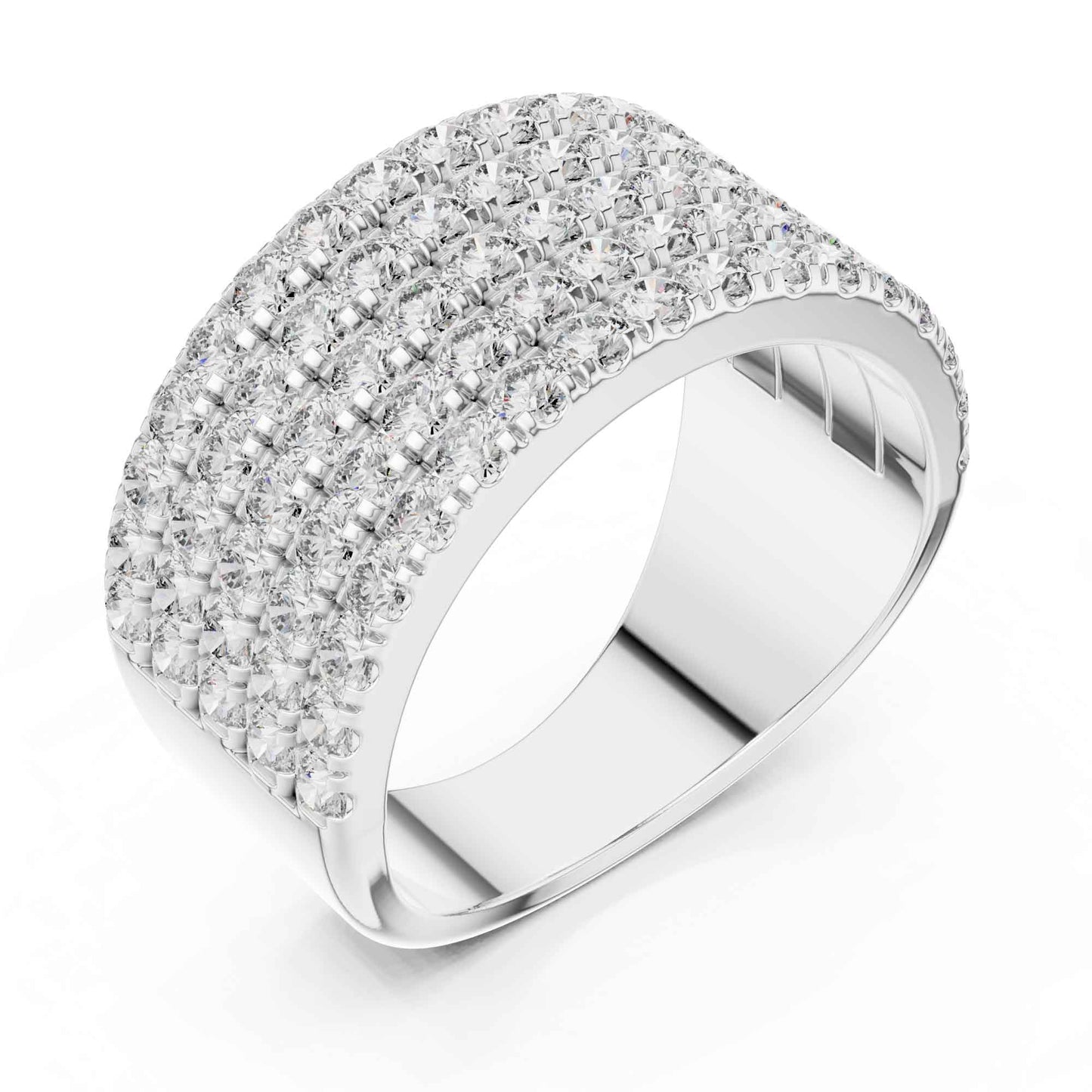 Wide Five Row Round Lab Grown Diamond Wedding Band Ring